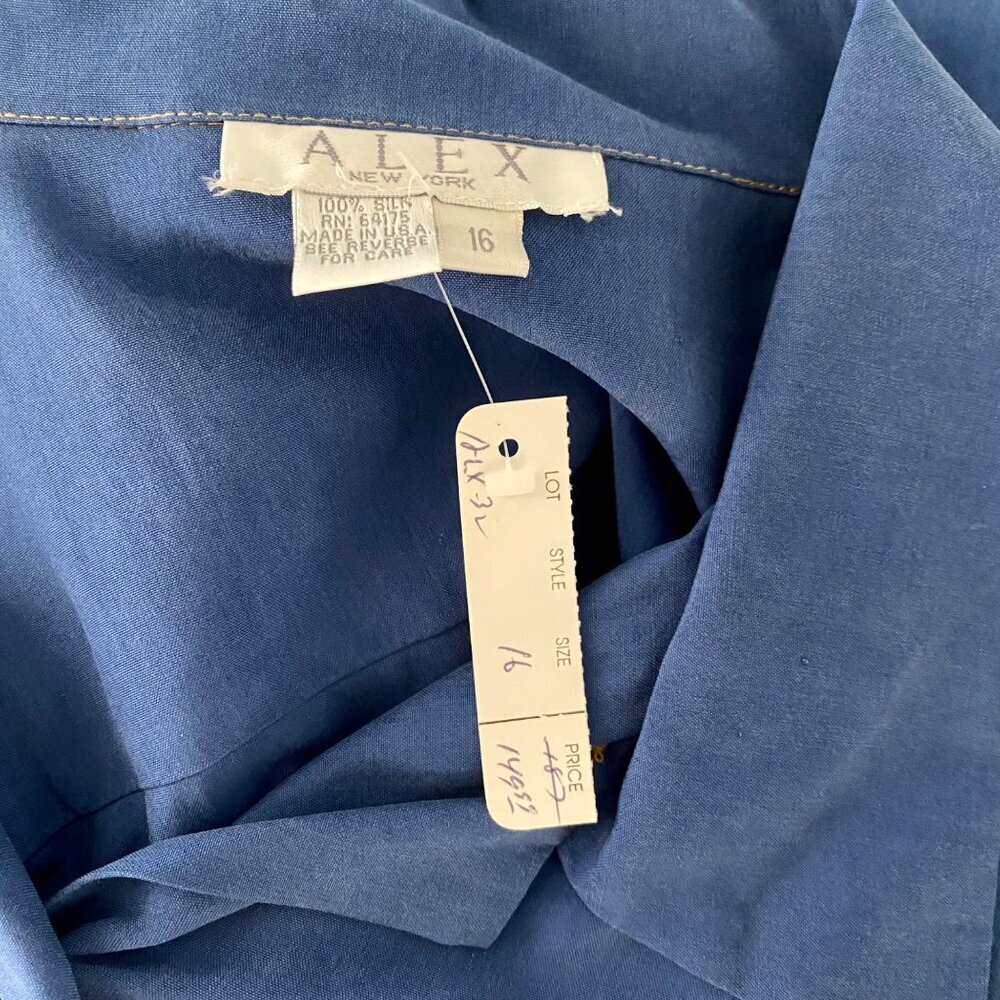 Alex New York Silk Blue Long Sleeve Button Up Shirt Women's Size 16 - Picture 7 of 8